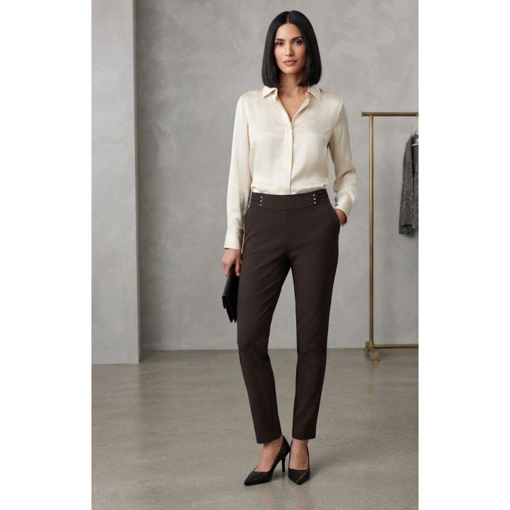 JM Collection Brown Comfort Stretch Pants - Size PM (Petite Medium)